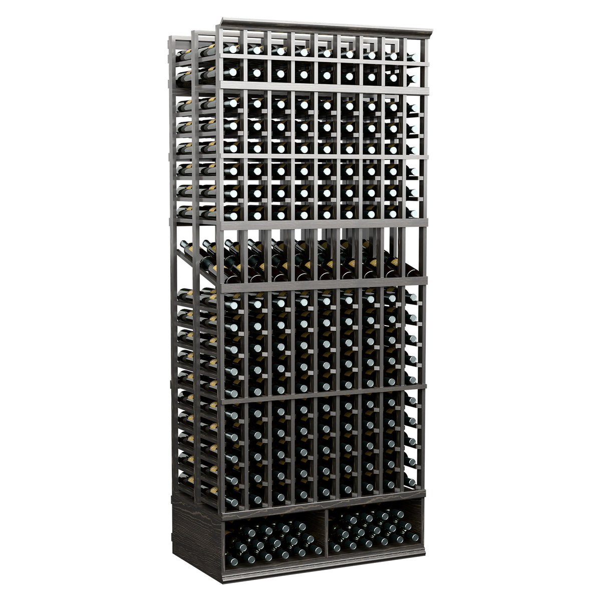 Black 9-column double deep wine bottle rack with lower bottle storage rows