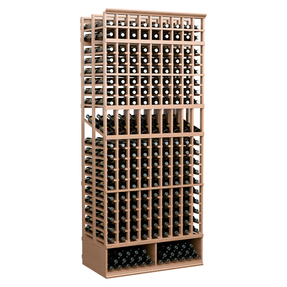 Light wood 9-column double deep wine bottle rack with two-tier bottle holder rows