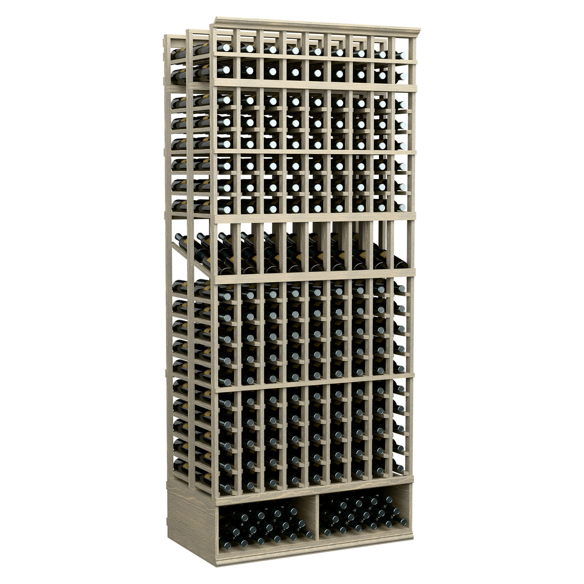 9-column double-deep wine display rack, light wood frame with bottle slots