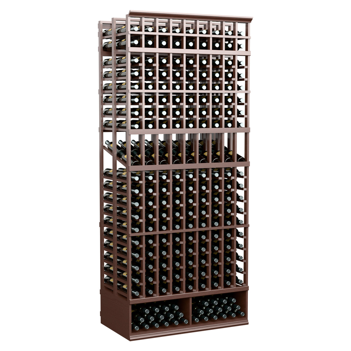 9-column double-deep wine display rack, espresso-brown frame with bottle grid