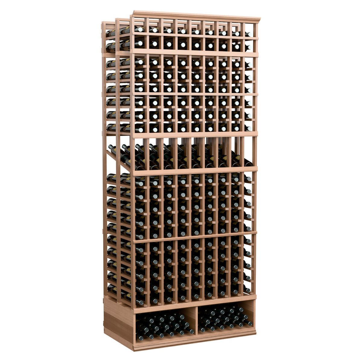 Light wood 9-column double-deep wine display rack with two deep bottle rows