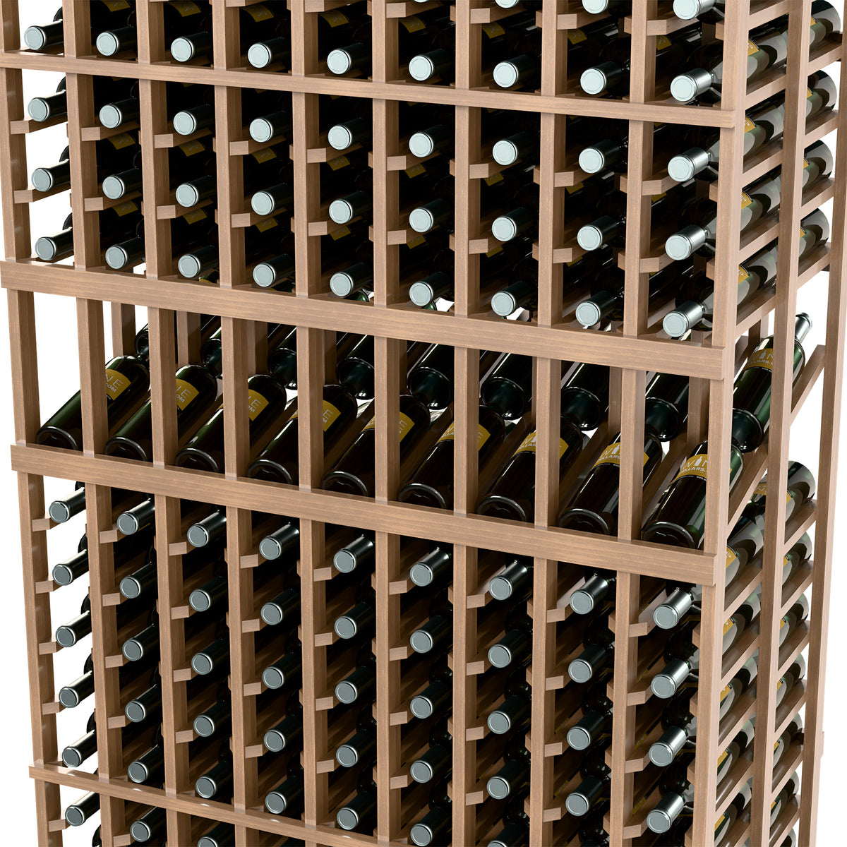 Wood wine rack close-up showing bottle slots and interior dividers