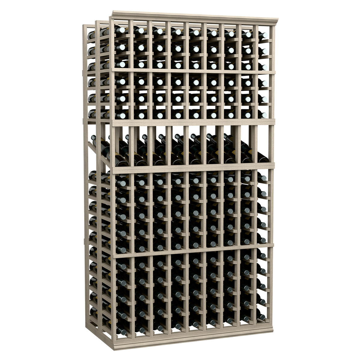9-column double-deep wine display rack, light gray wood frame with bottle slots