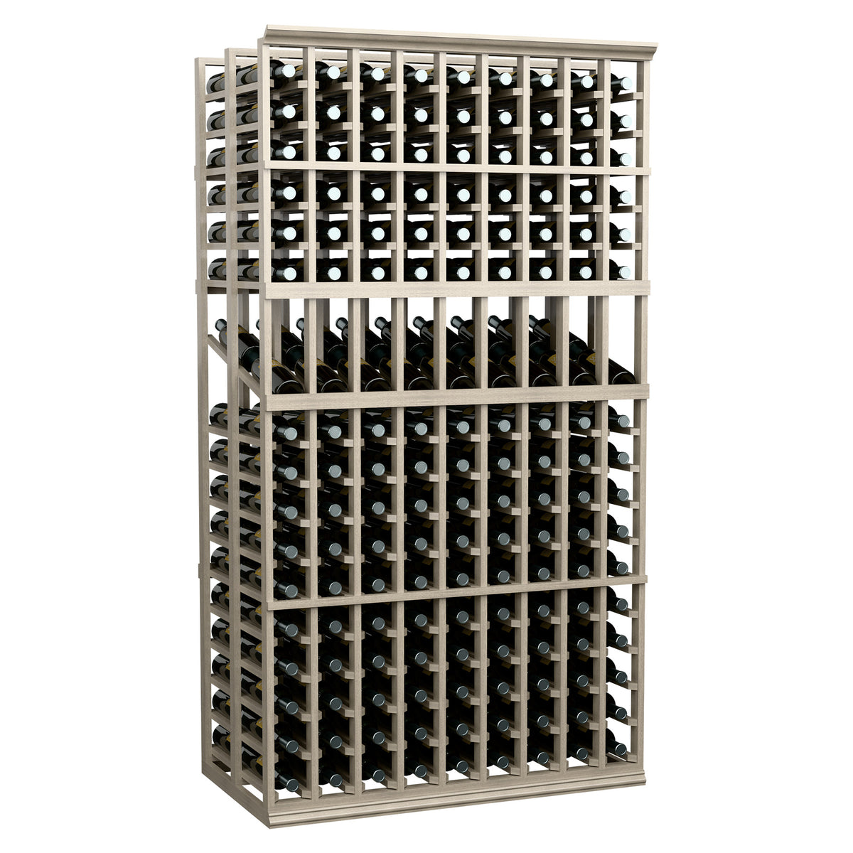9-column double-deep wine display rack, light gray wood frame with bottle slots