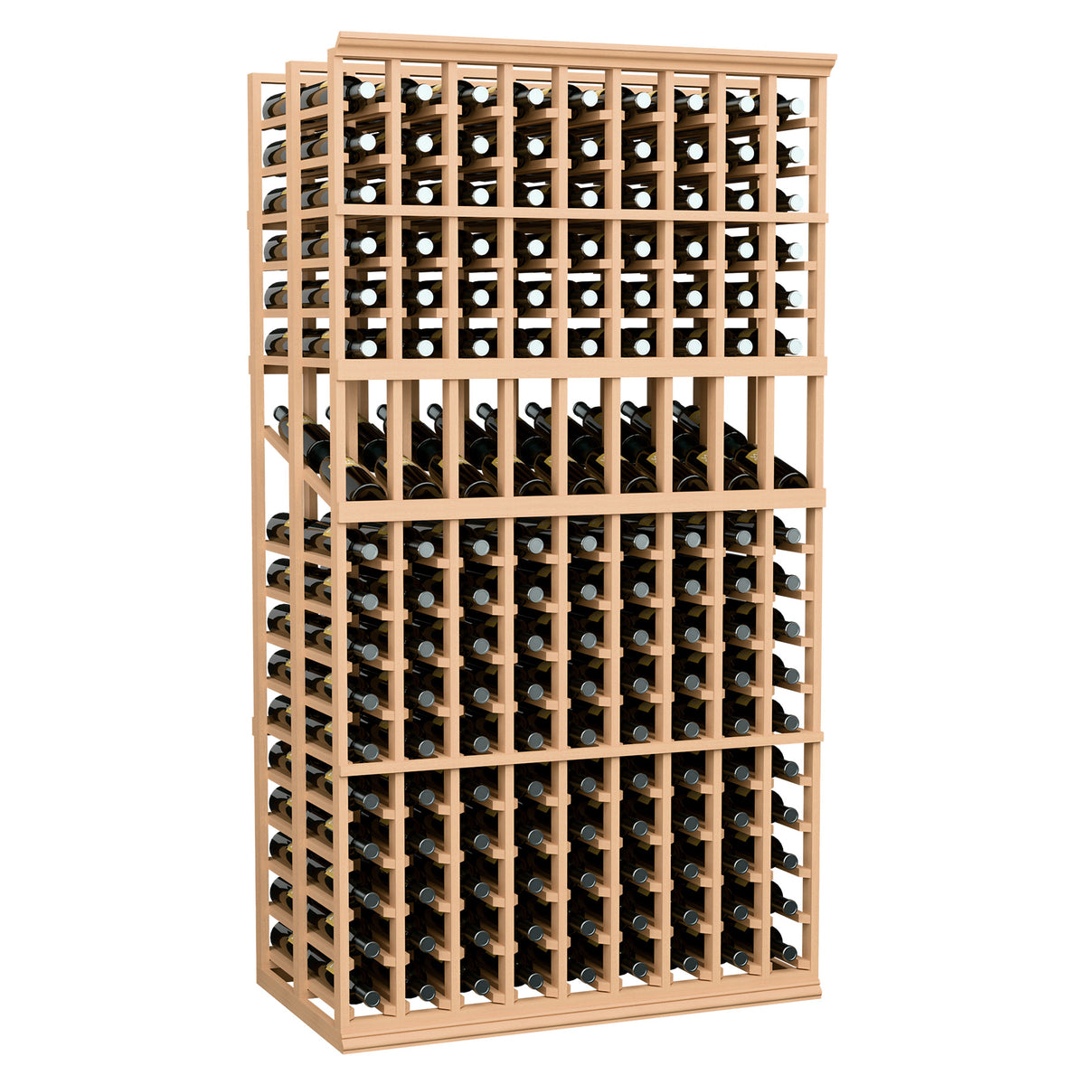 9-column double-deep wine display rack, natural wood frame with bottle slots