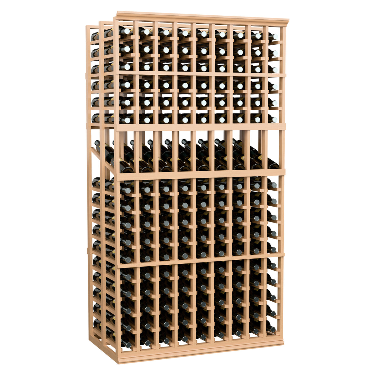 9-column double-deep wine display rack, natural wood frame with bottle slots