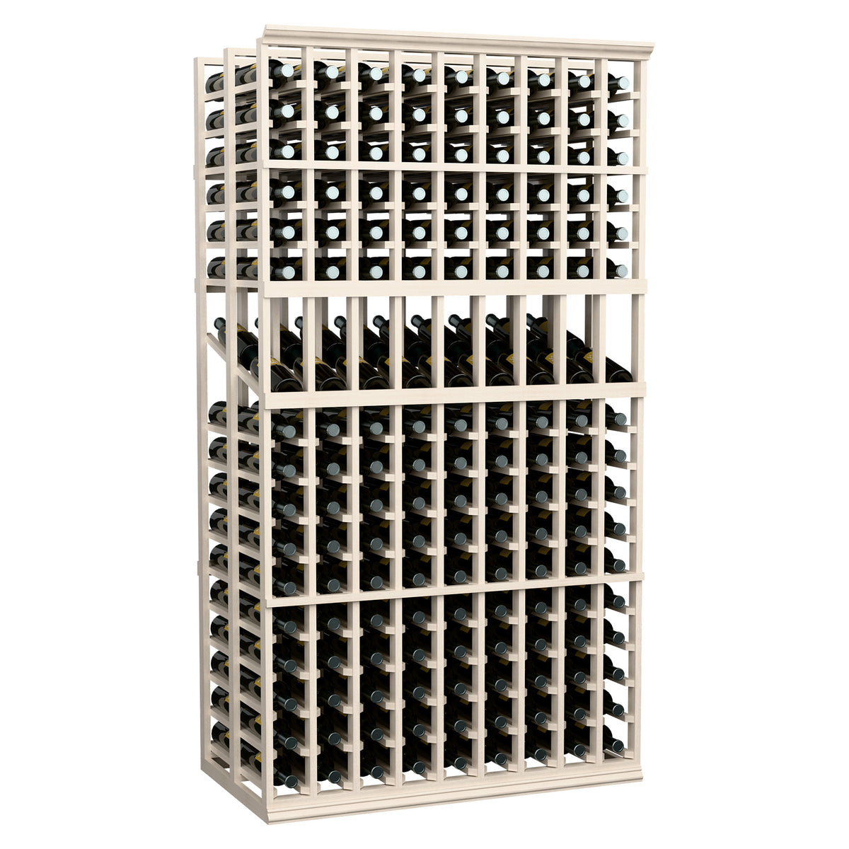 White wine display rack with front grid showing multiple bottle rows