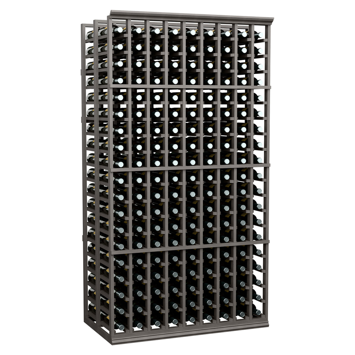 9-column double-deep wine rack, dark gray frame with rows of wine bottles