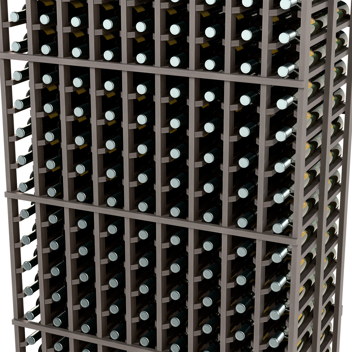 Dark gray wine rack interior with multiple bottle rows in a grid