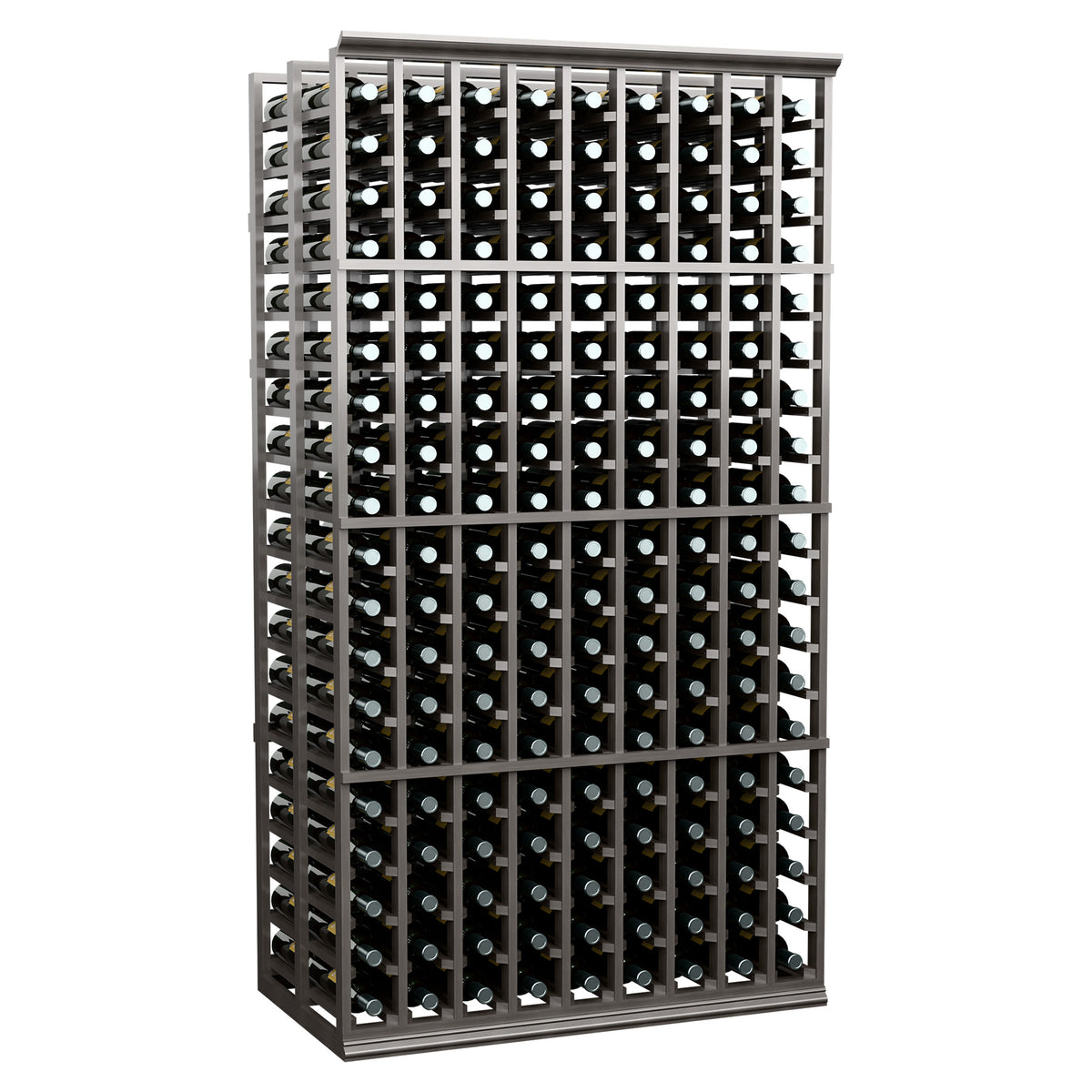 9-column double-deep wine rack, dark gray frame with dense bottle storage