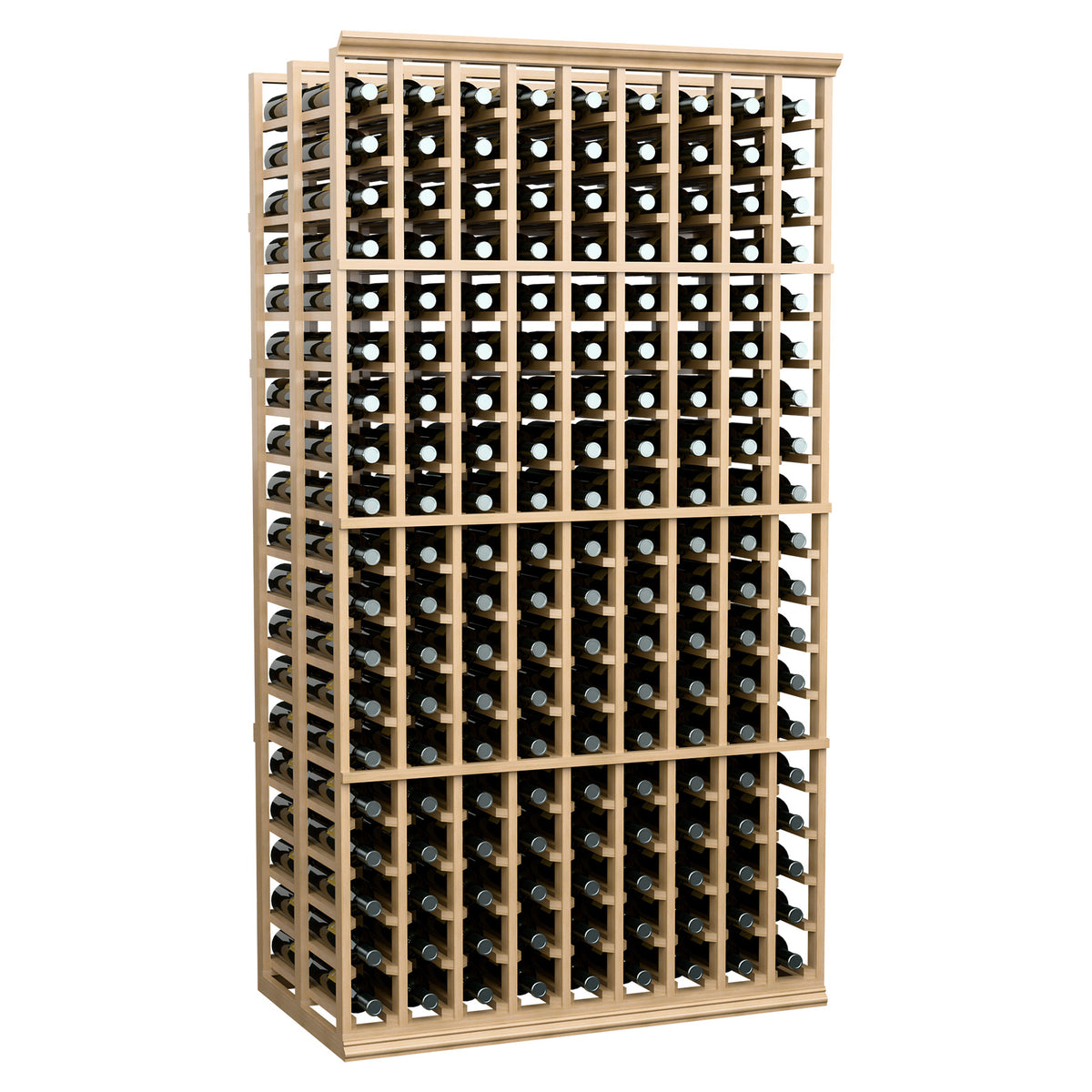 9-column double-deep wine rack, 6 ft, light wood frame with bottle slots