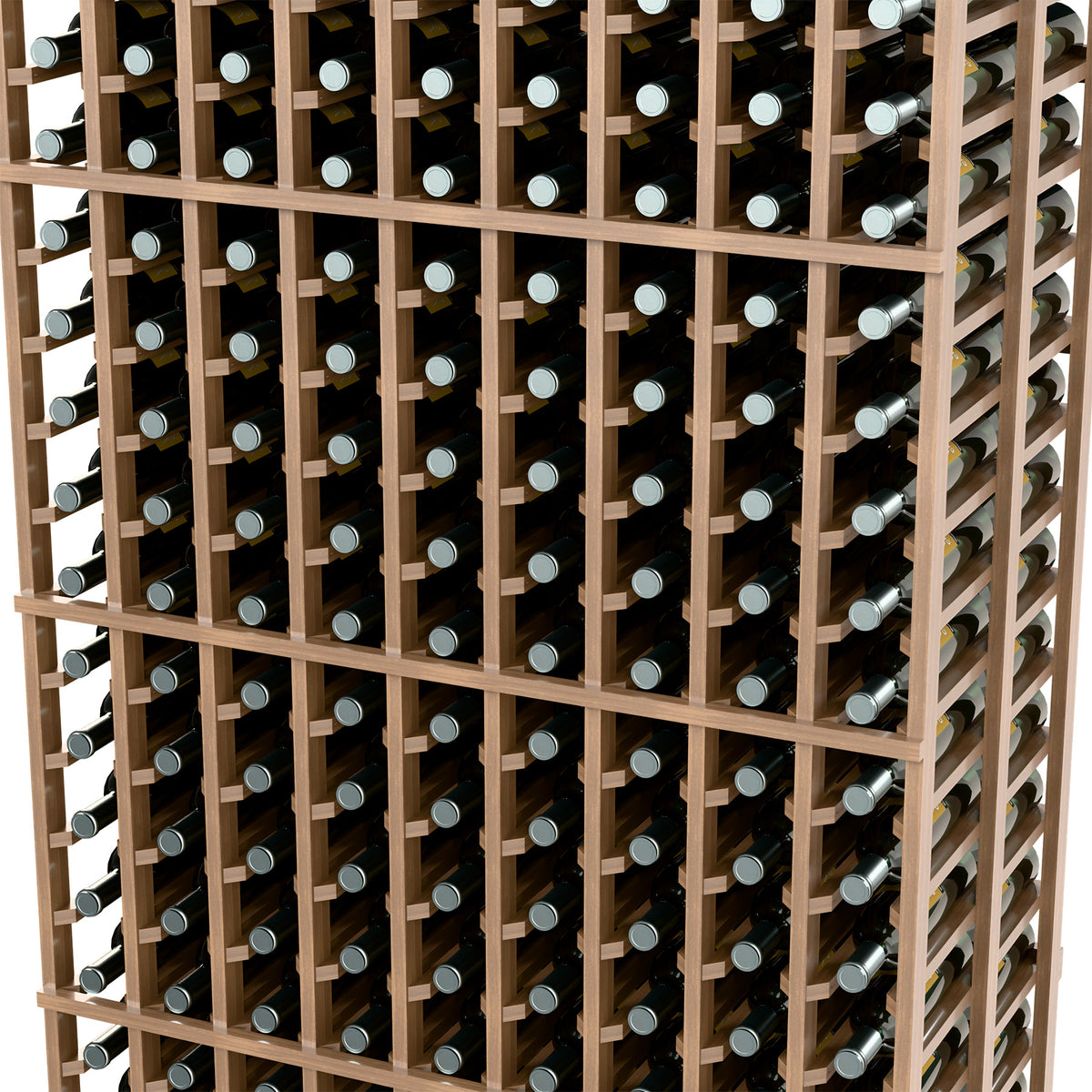 Light wood 9-column double-deep wine rack interior with double rows of slots