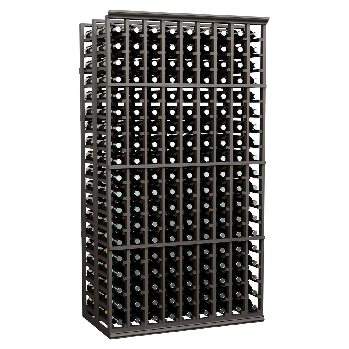 9-column double-deep wine rack, 6 ft, dark wood frame with bottle slots