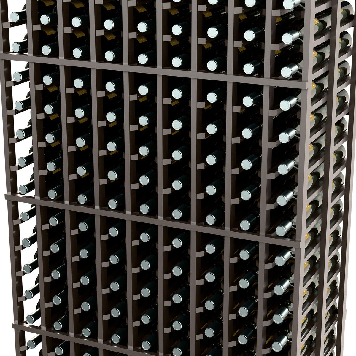 Dark wood 9-column double-deep wine rack grid with bottle openings