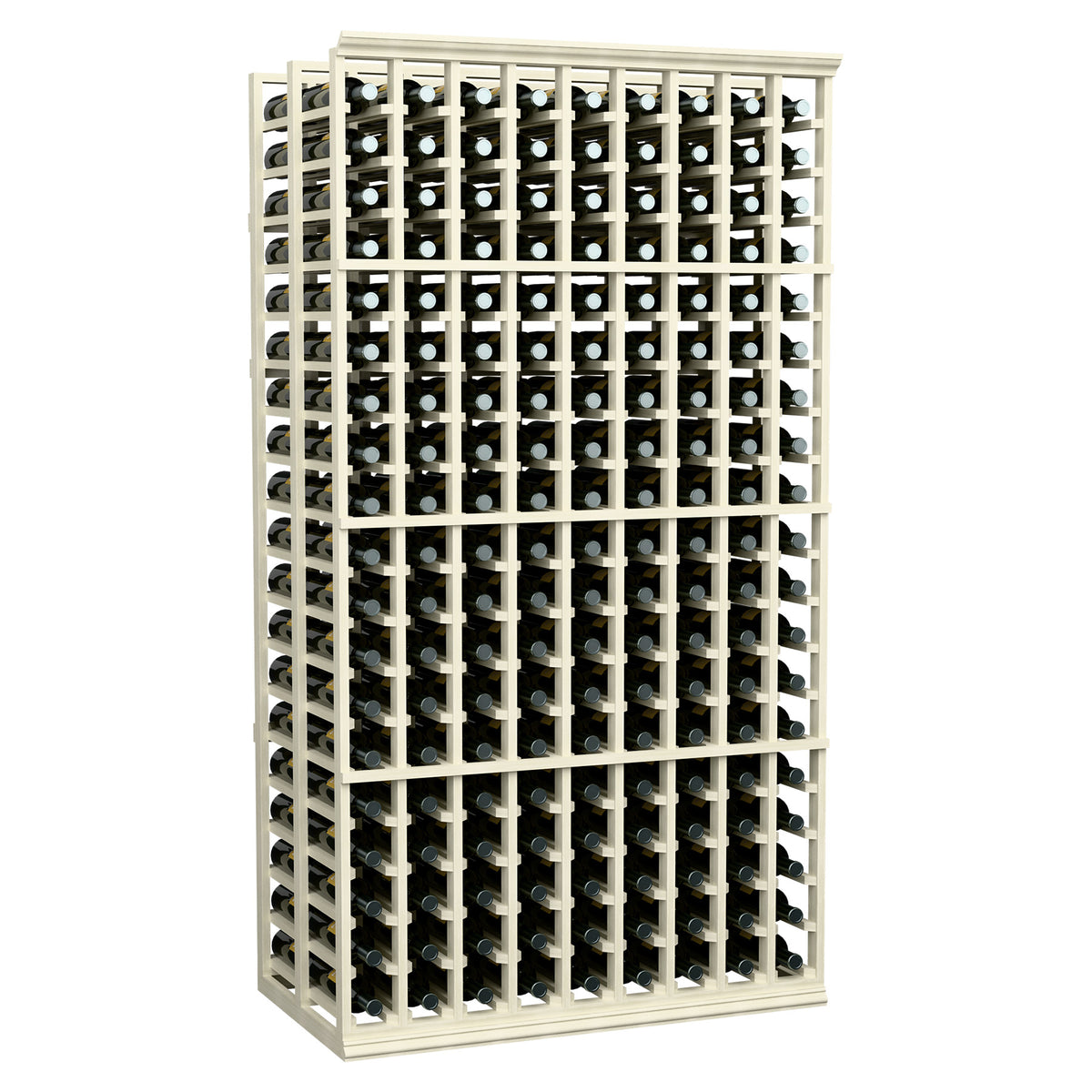 6-foot double-deep wine bottle rack with white frame and bottle slots