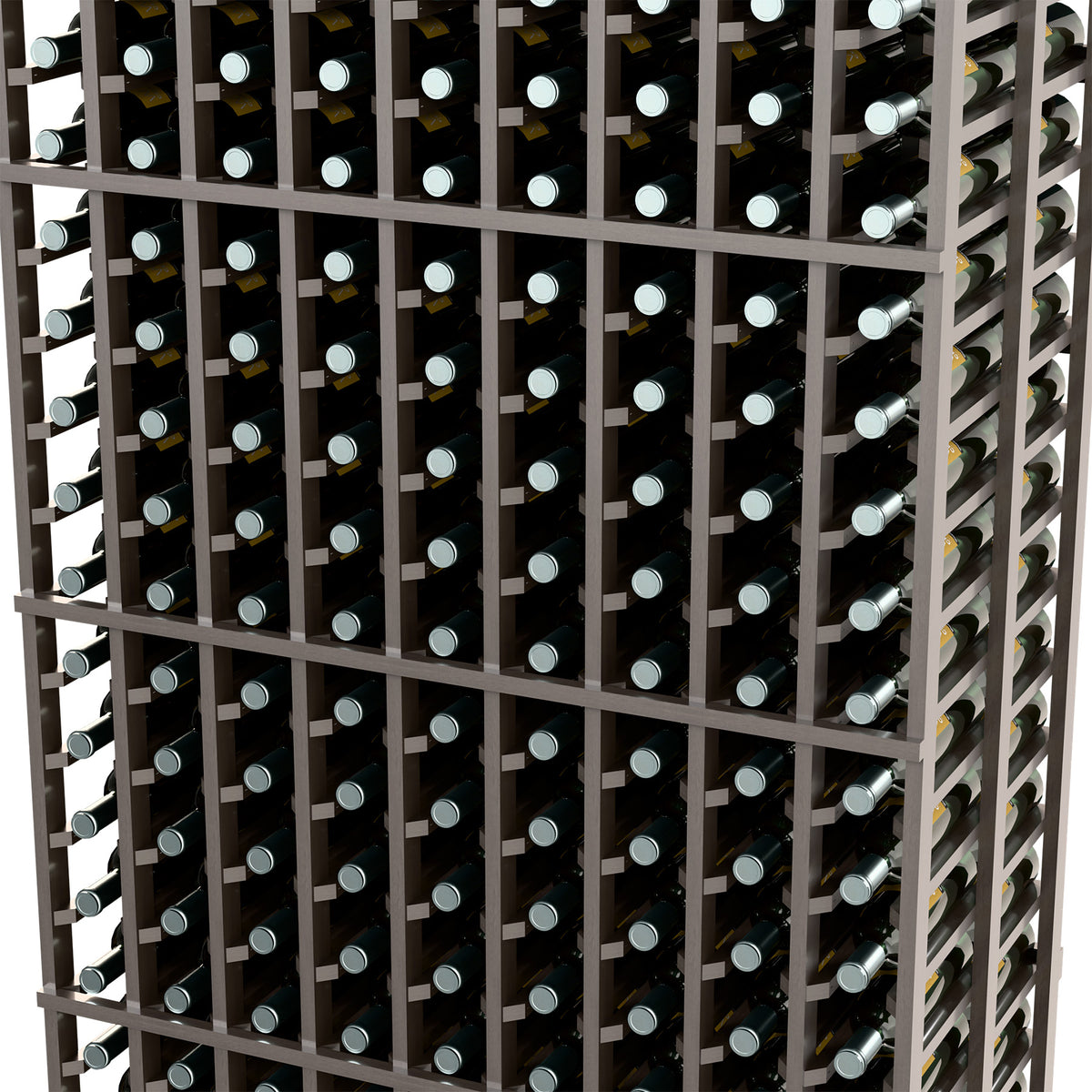 Dark wine bottle rack grid with bottle slots and cross-bracing