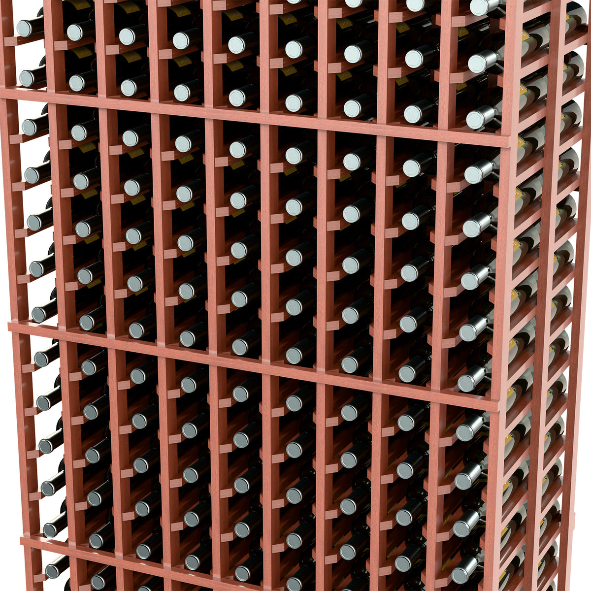 Close-up of reddish-brown rack grid with wine bottle slots