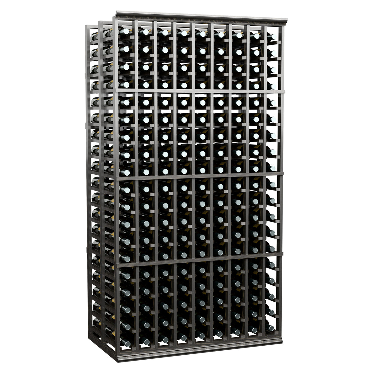 9-column double-deep wine rack, tall dark frame holding bottles