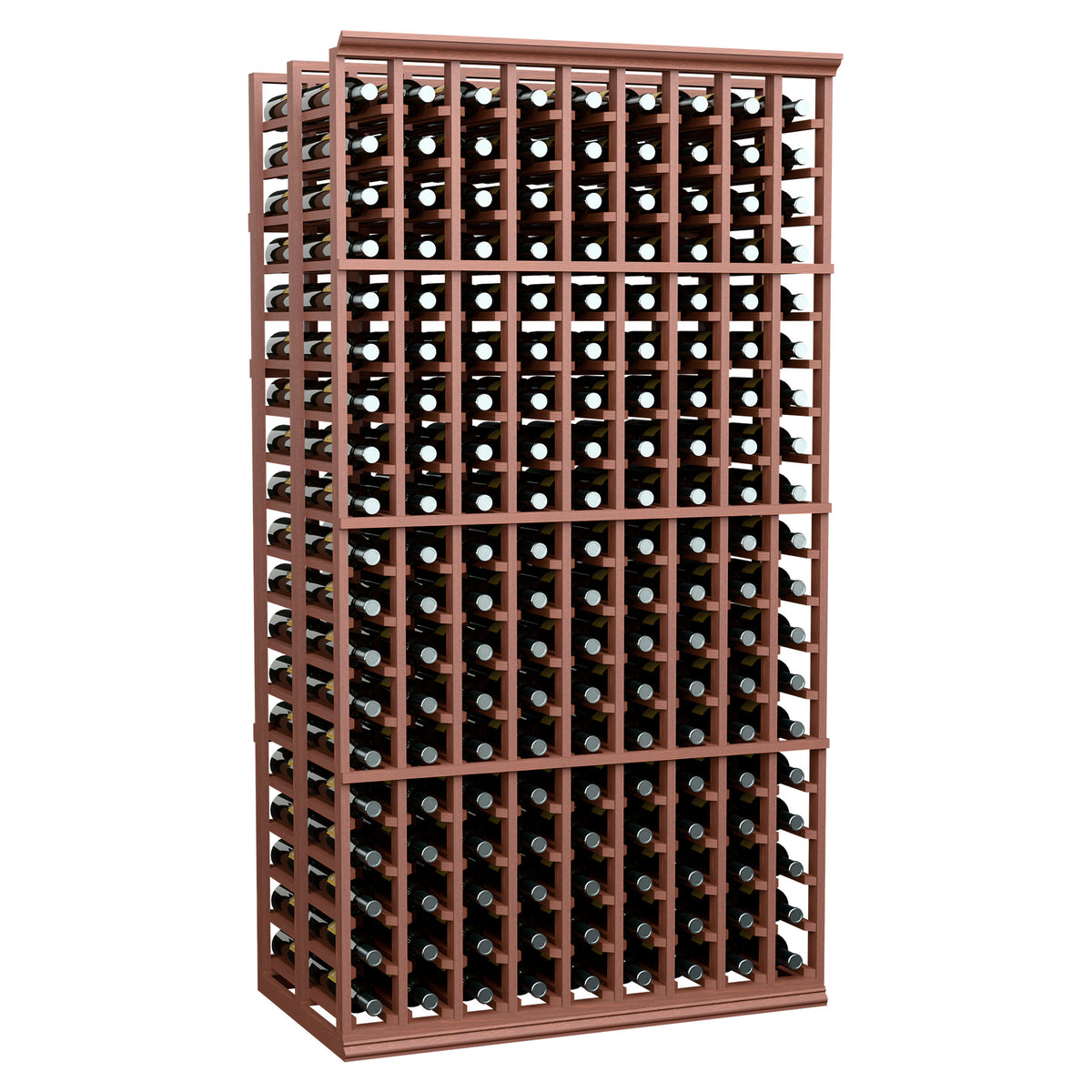 9-column double-deep wine rack, reddish-brown frame with bottle slots