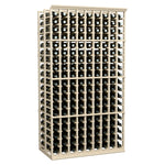 Light wood double-deep wine bottle rack with front and side bottle storage openings