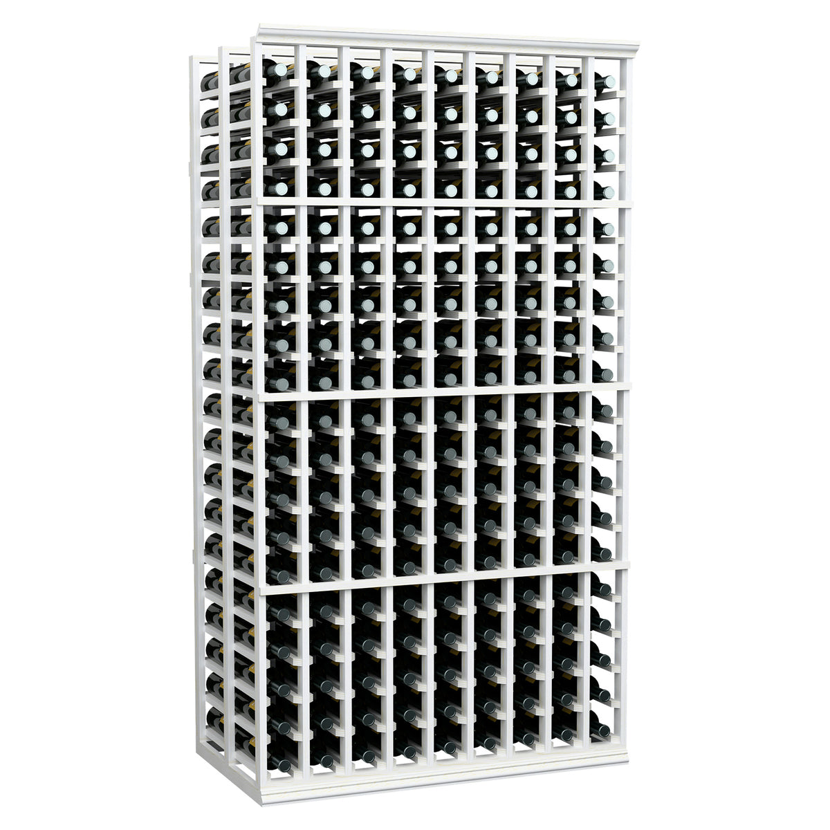 9-column double-deep wine rack in white frame with black bottle supports