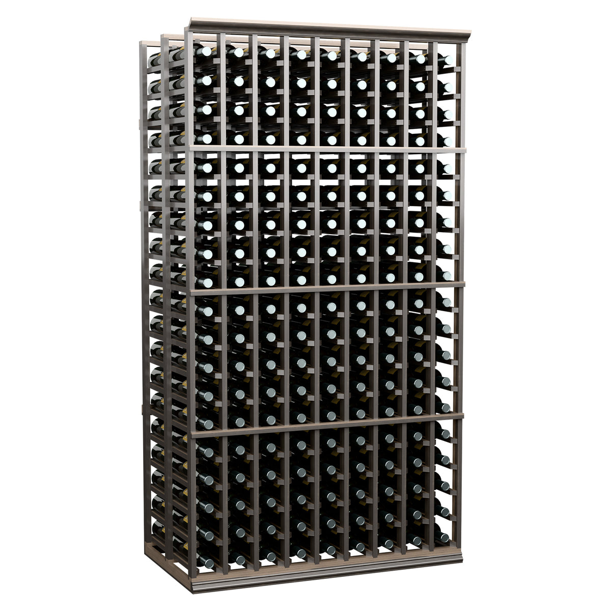 6 ft double deep wine bottle rack with dark frame and full bottle display