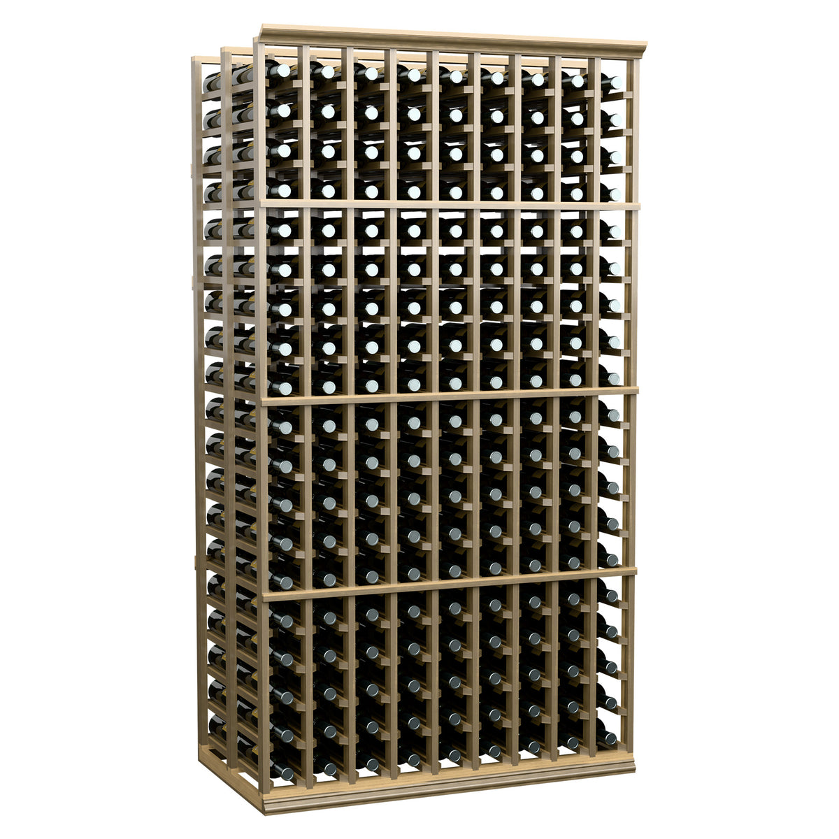 Double-deep 9-column wine rack, 6 ft; natural-toned frame with stacked bottle slots