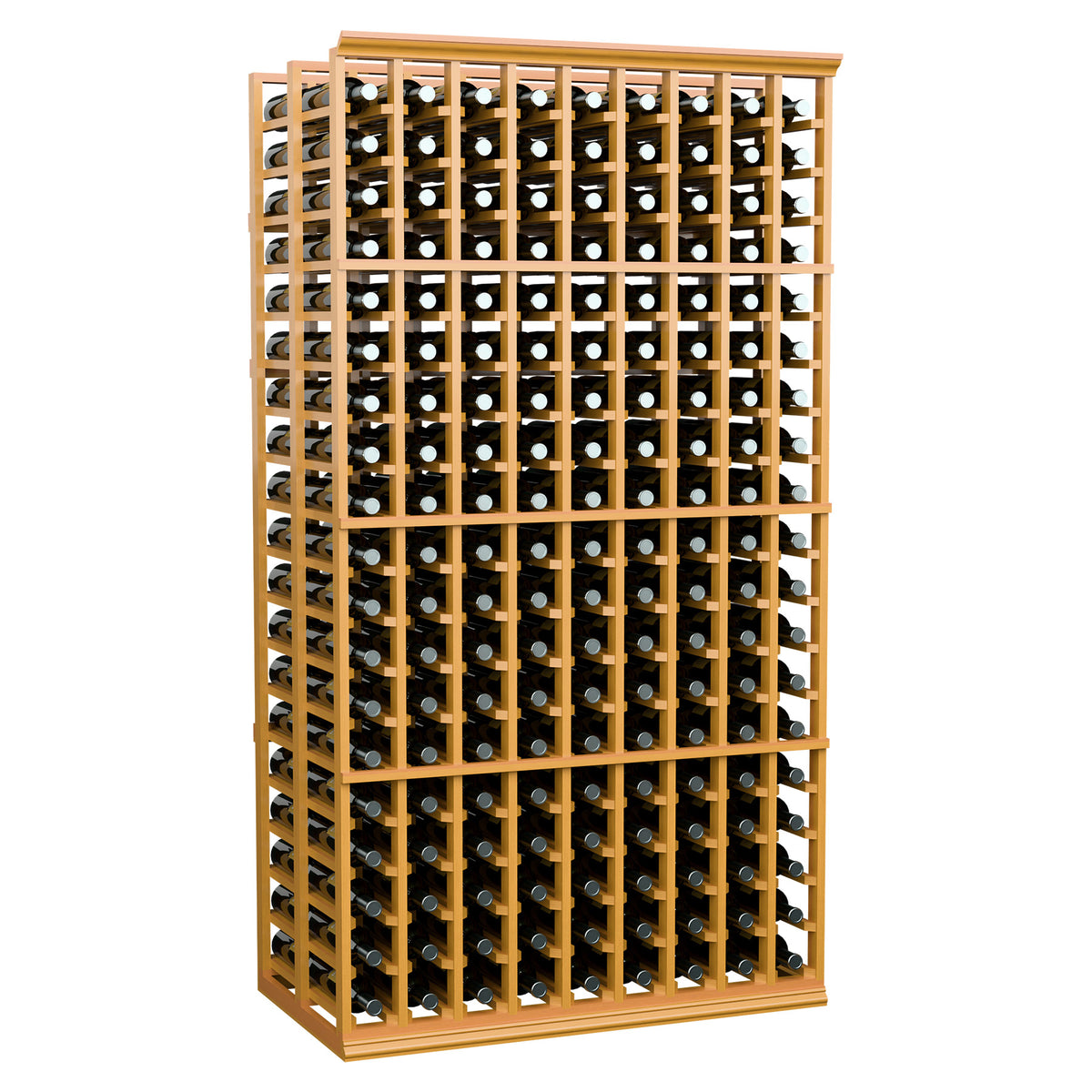 Double deep wine rack with 9 columns and bottle slots, light honey wood