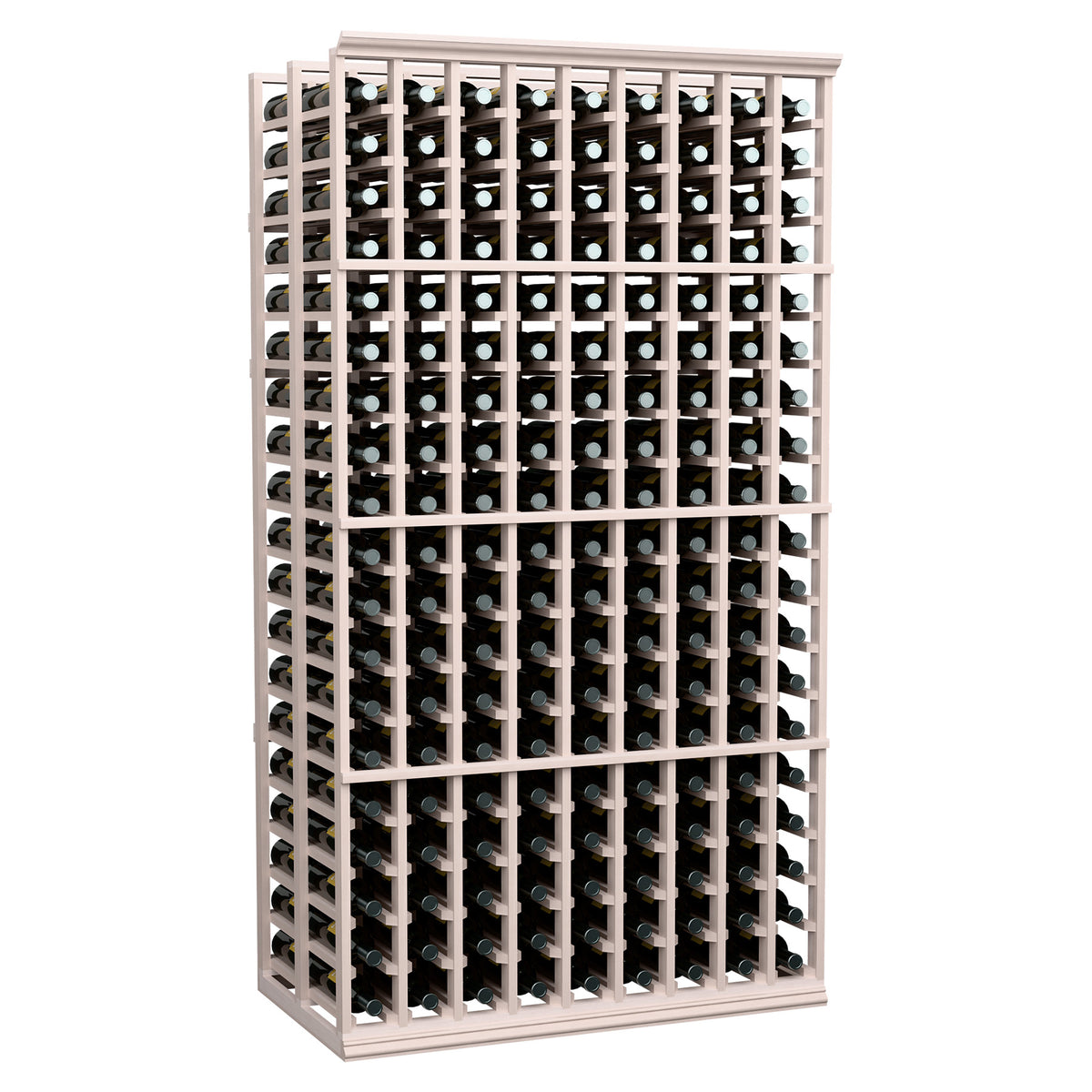 Double deep 9-column wine rack with bottle slots, gray wood frame