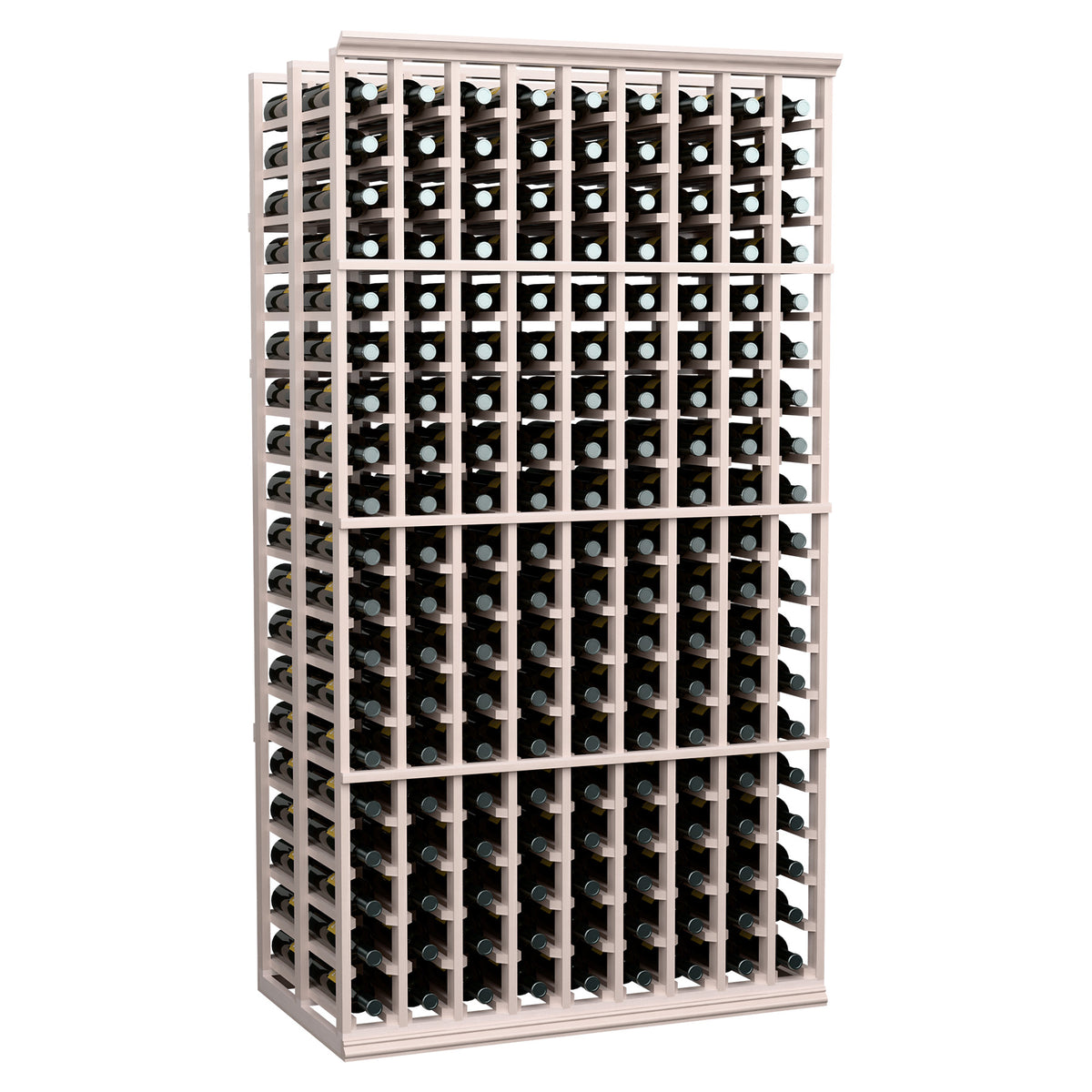 Double deep wine rack with 9 columns and bottle slots, pale gray frame