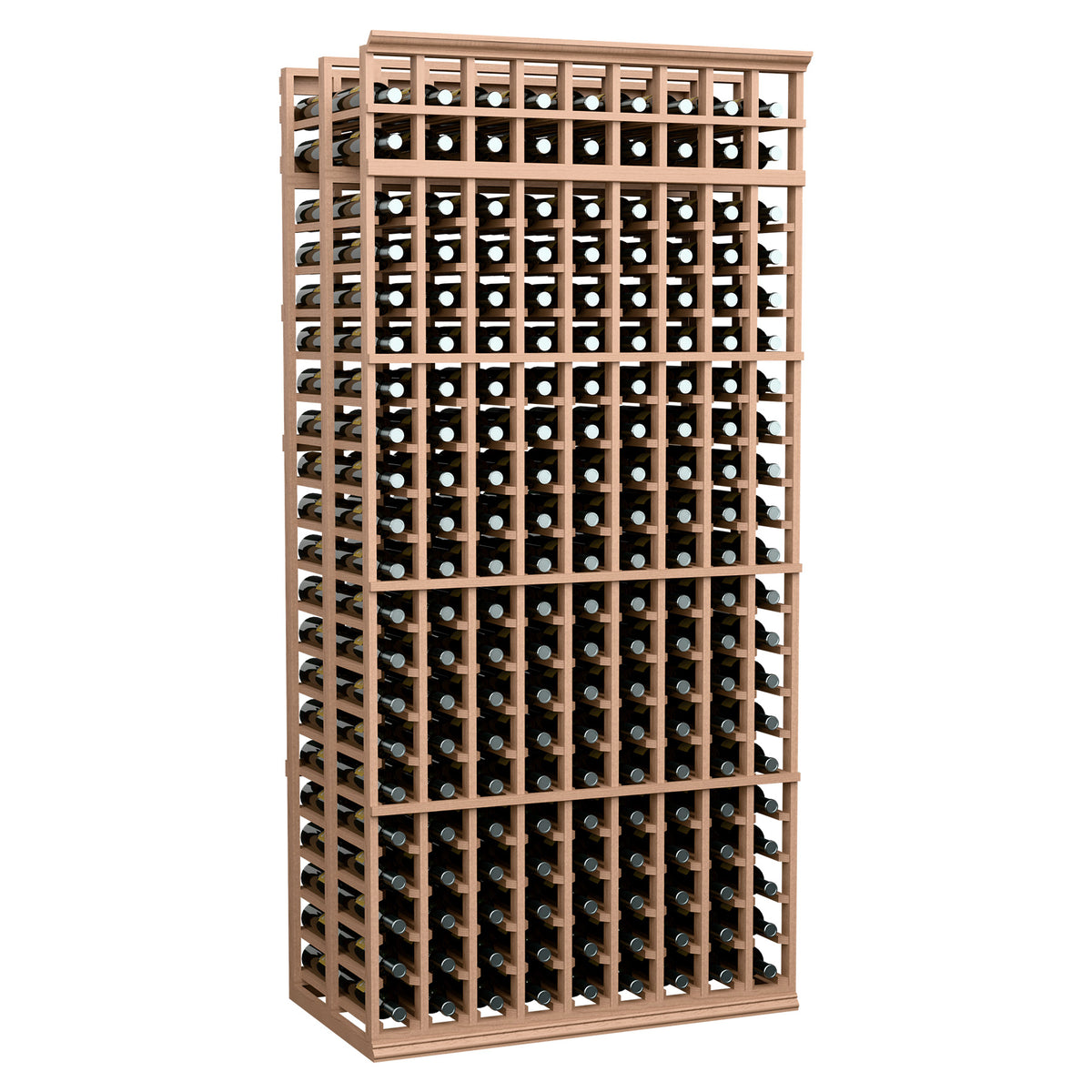 9-column double-deep wine bottle rack, light wood frame with grid bottle holders