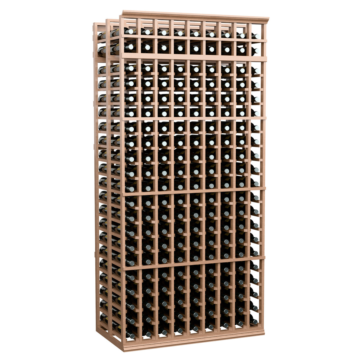 9-column double-deep wine bottle rack, light wood frame with grid bottle holders