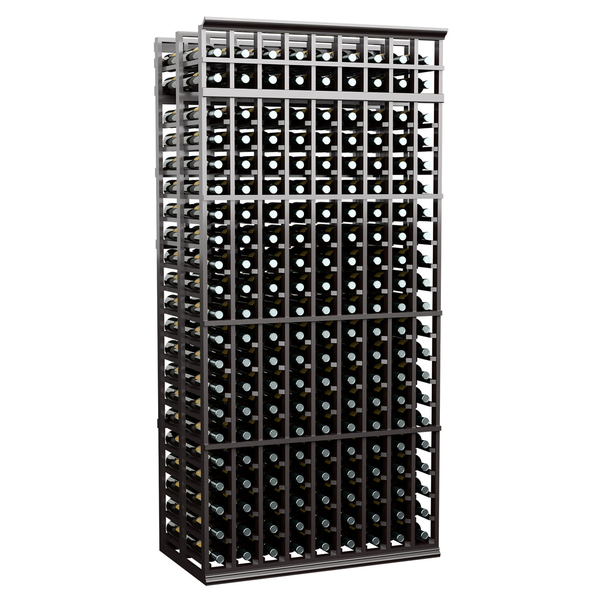 9-column double-deep wine bottle rack, black metal frame with grid bottle holders