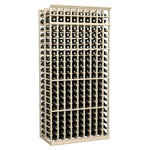 Light wood wine rack with 9-column grid, double-deep storage, 7 ft tall