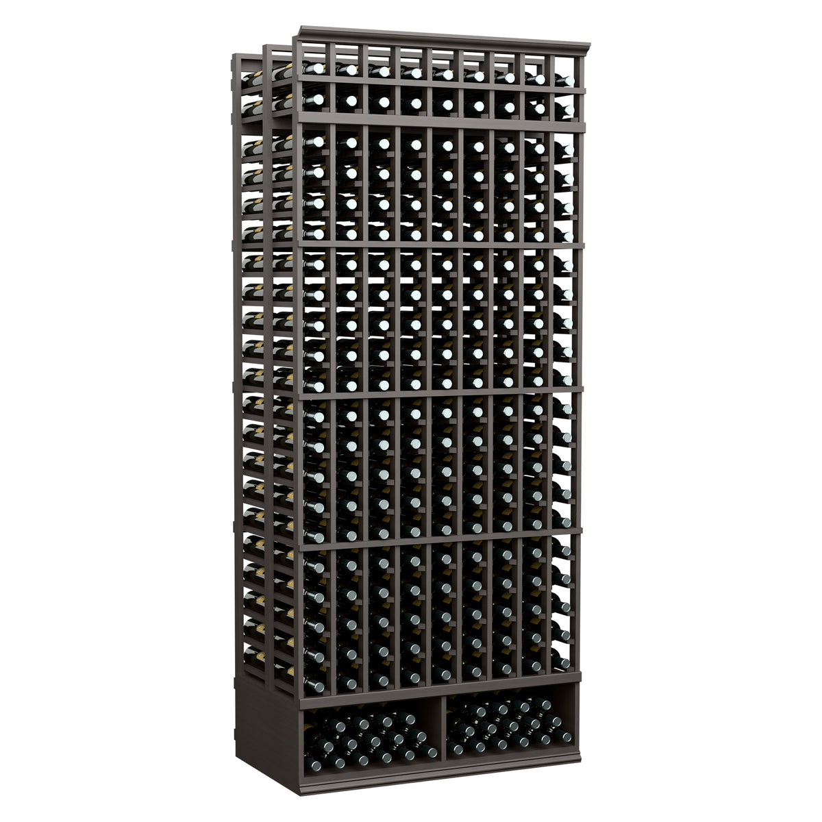 9-column double-deep wine bottle rack, dark gray frame with bottle grid storage