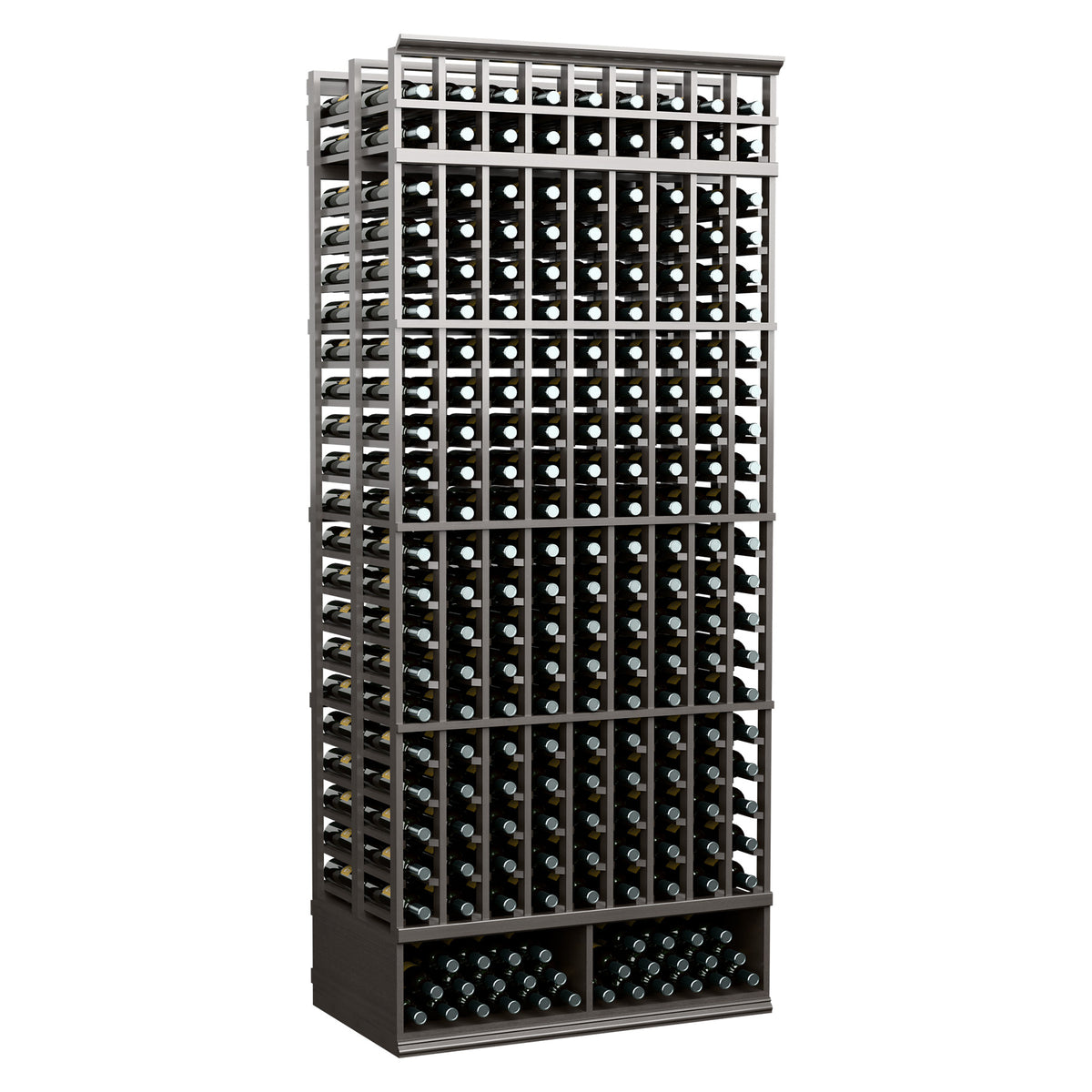 8 ft wine bottle storage rack, 9 columns, double-deep, dark finish, full front view