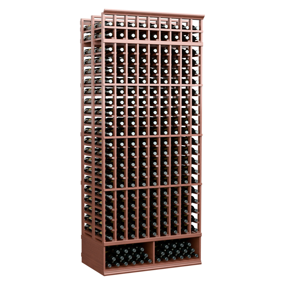 8 ft wine bottle storage rack, 9 columns, double-deep, reddish-brown frame, front grid