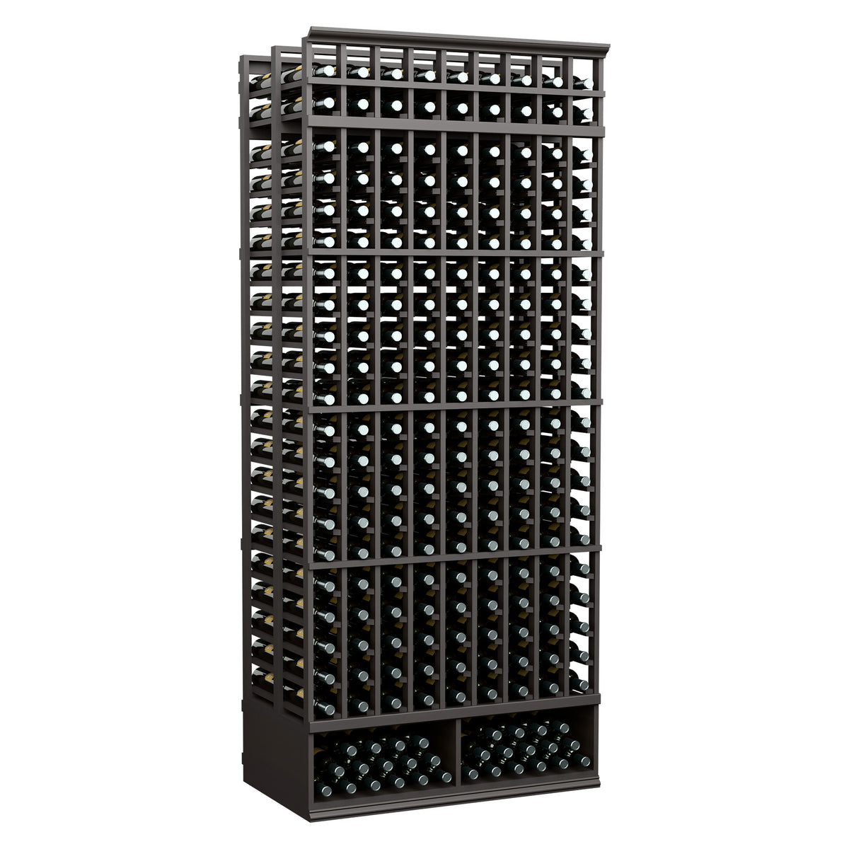8 ft wine bottle storage rack, 9 columns, double-deep, charcoal/black finish, front