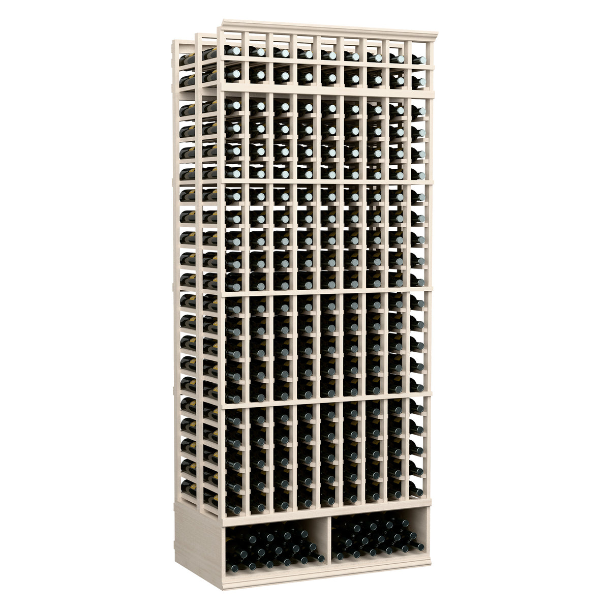 Wine bottle storage rack, 9-column double-deep style, natural light wood frame with bottle openings