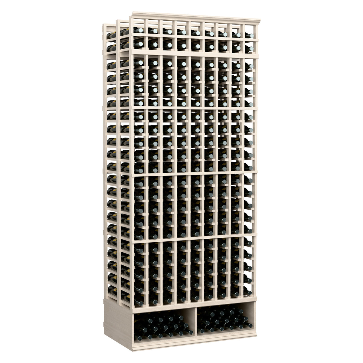 Wine bottle storage rack, 9-column double-deep design, natural light wood frame with bottle rows