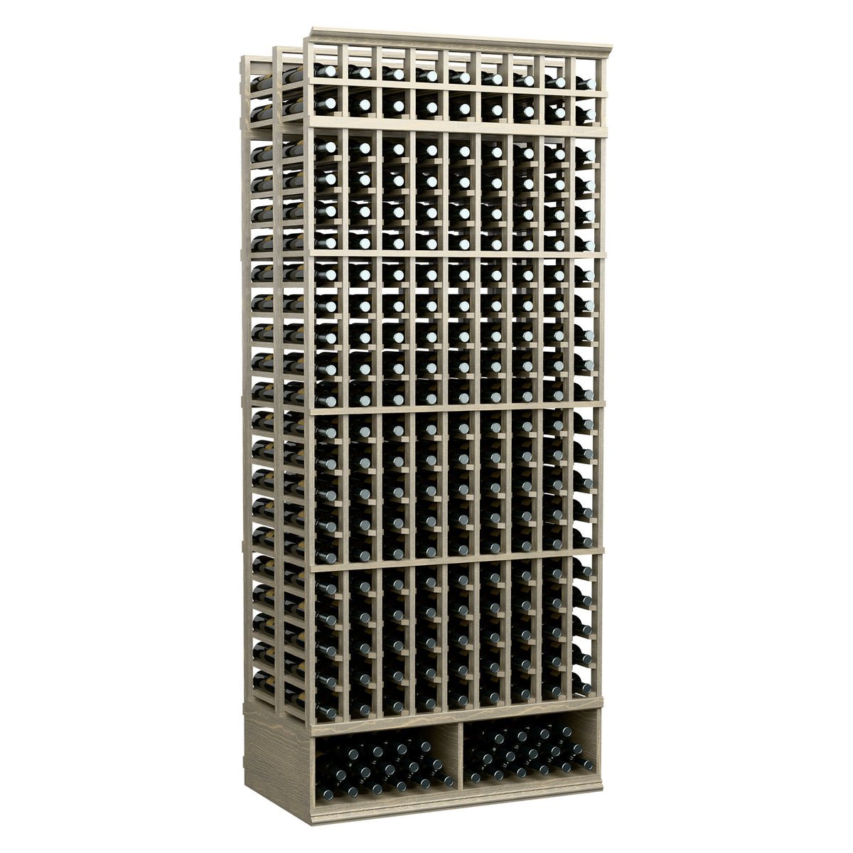 White wine bottle rack, 9-column double-deep, 8-ft front bottle-holder grid