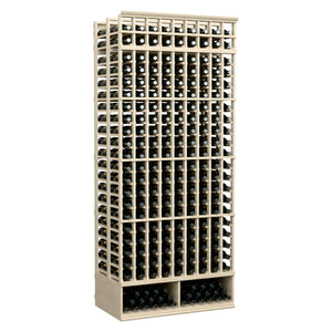 White-washed wine bottle rack, double-deep 9-column, 8-ft standing bottle grid