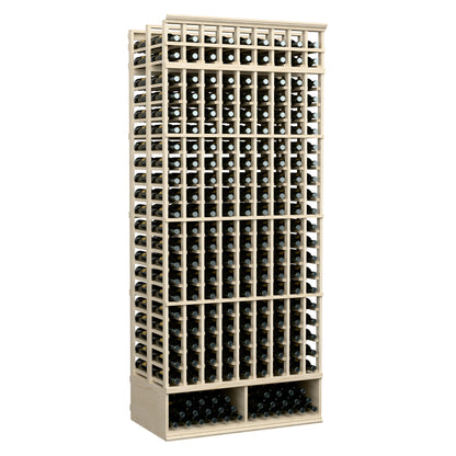 White-washed wine bottle rack, double-deep 9-column, 8-ft standing bottle grid