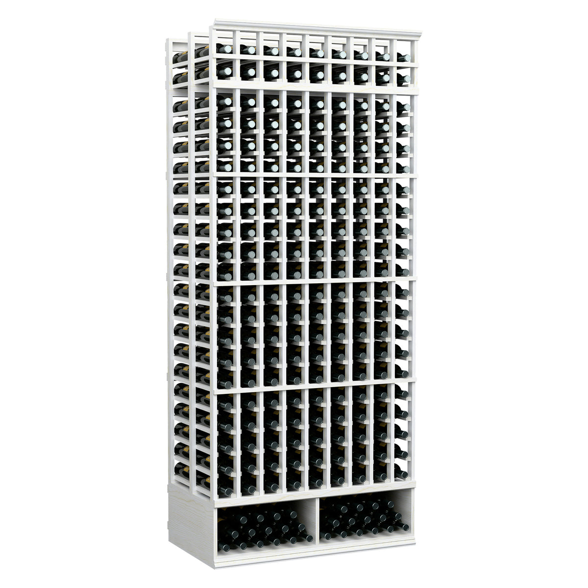 White wine bottle rack, 9-column double-deep, 8-ft front bottle-holder grid
