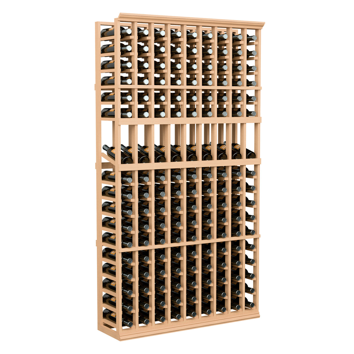 Light wood wine bottle display rack with 9-column storage grid