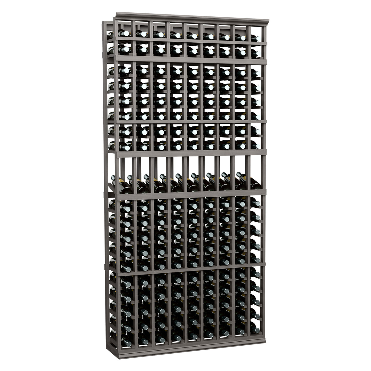 Wine display rack with 9 columns, black metal frame and grid for bottles