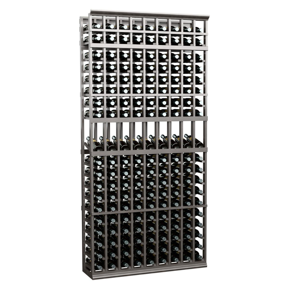Wine display rack with 9 columns, black metal frame with bottle grid shelves