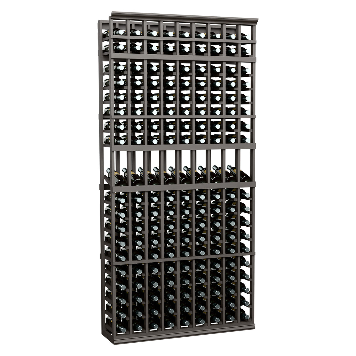 Wine display rack with 9 columns, black metal frame and bottle storage grid