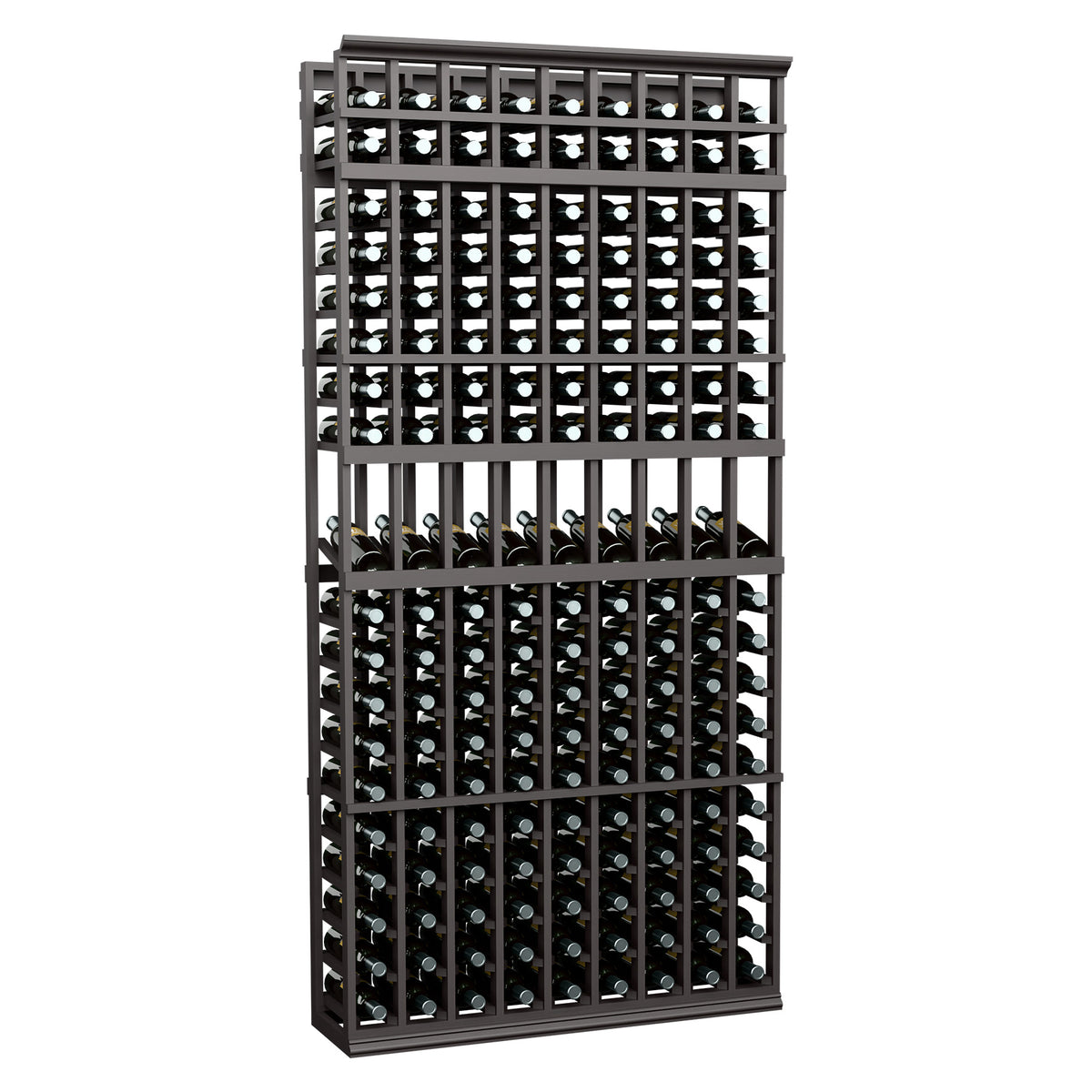 Dark gray black wine bottle display rack, 9 columns for bottles