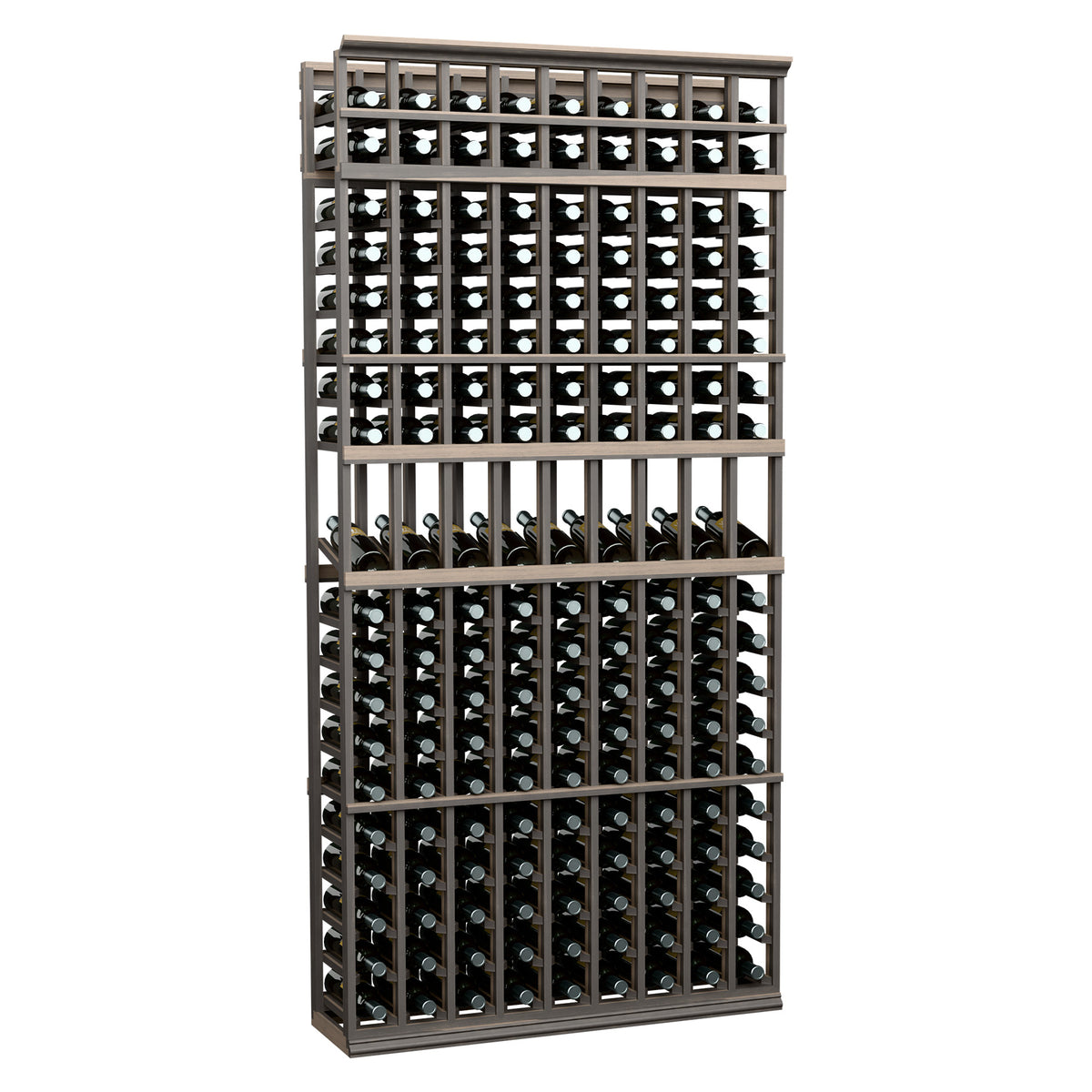 9-column wine bottle display rack with black frame and horizontal bottle holders